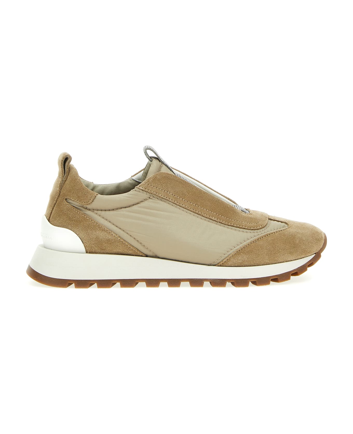 Brunello Cucinelli Runner Shoe In Suede And Taffeta Embellished With Threads Of Brilliant Monili - ROCK スニーカー