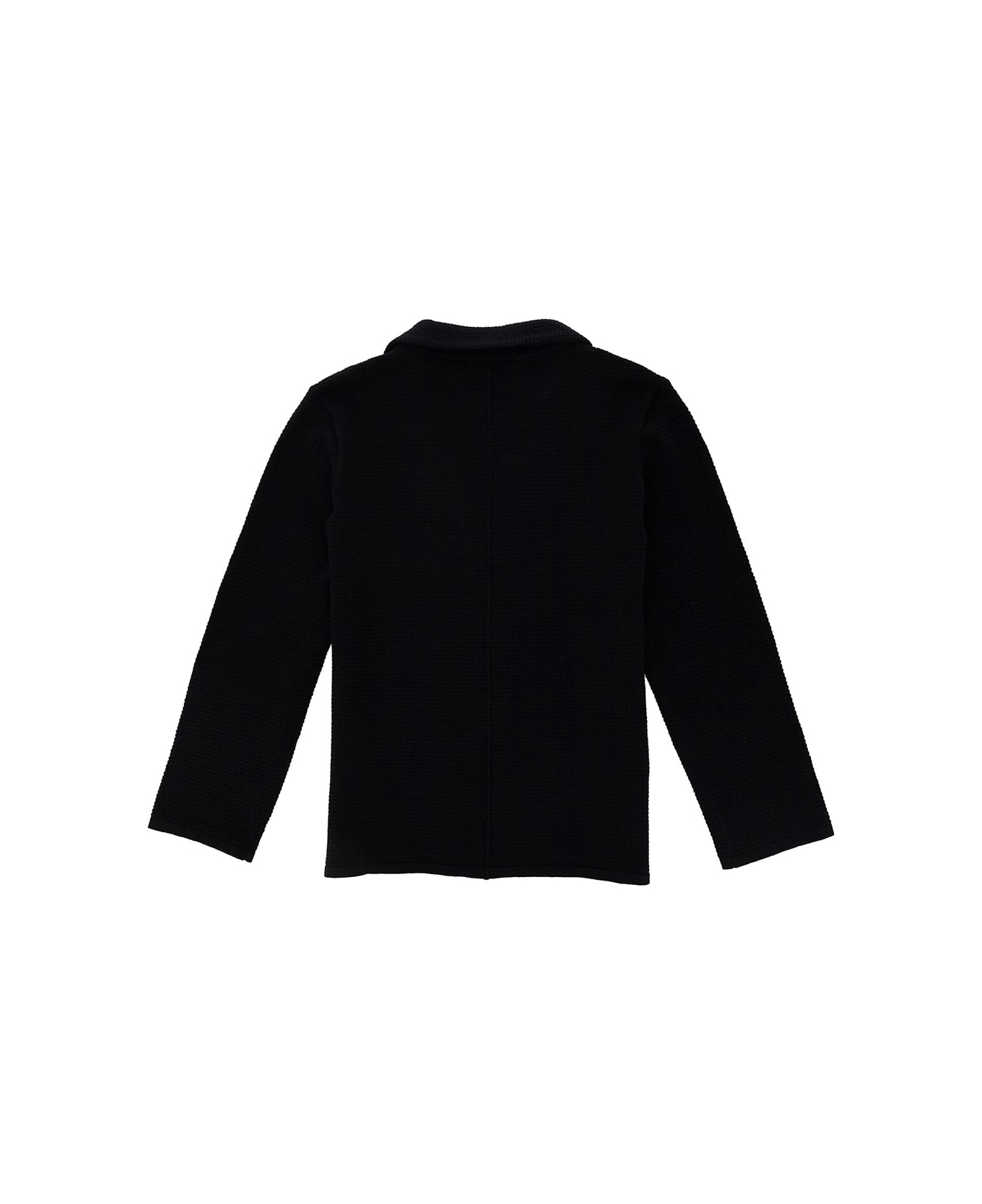 Emporio Armani Black Knit Jacket With Contrasting Logo In Stretch Cotton Boy - Blu