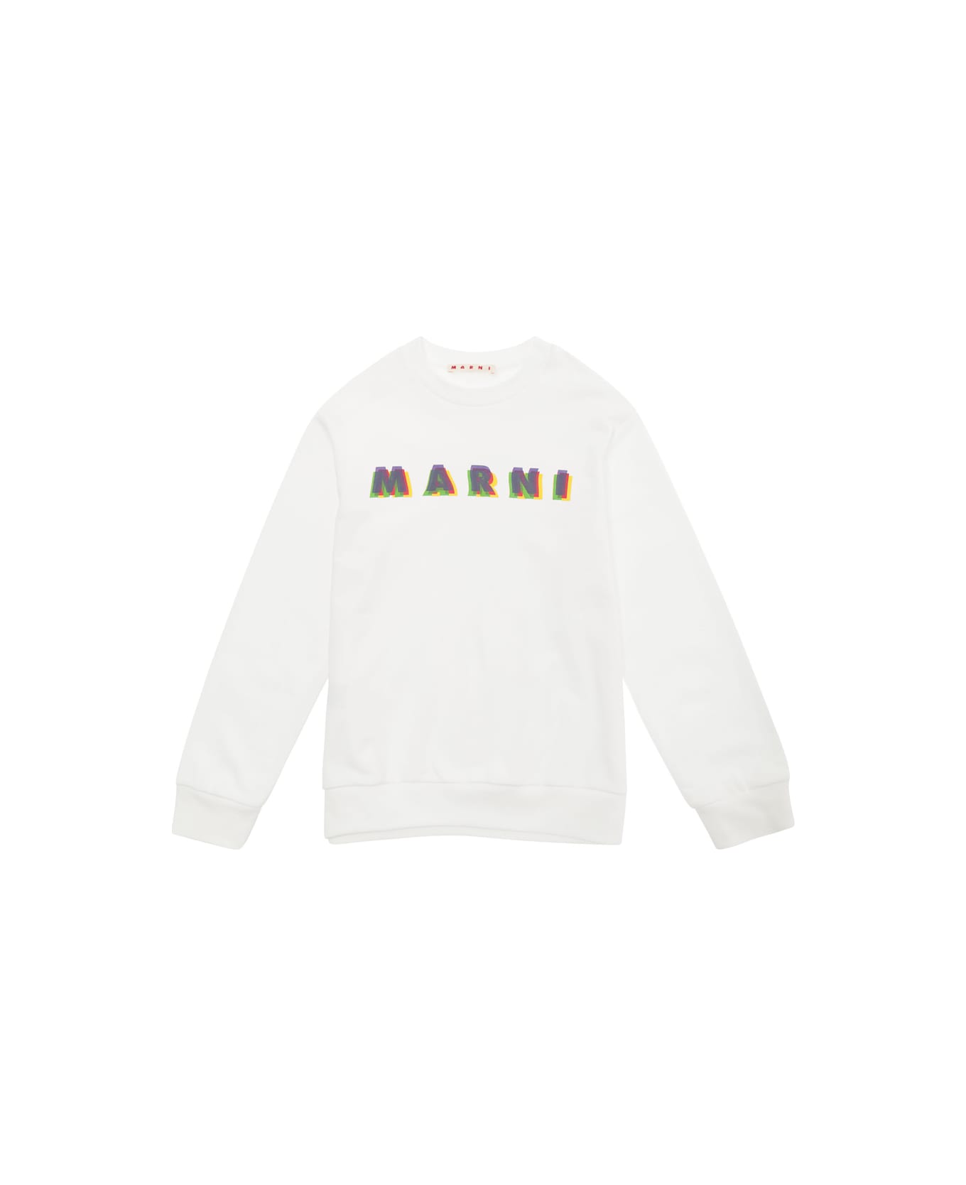 Marni White Crewneck Sweatshirt With Logo Lettering Print In Cotton Boy - White ニットウェア＆スウェットシャツ
