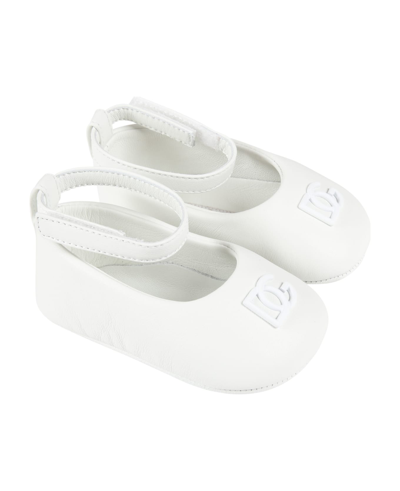 Dolce & Gabbana White Ballet Flats For Baby Girl With Logo - White シューズ