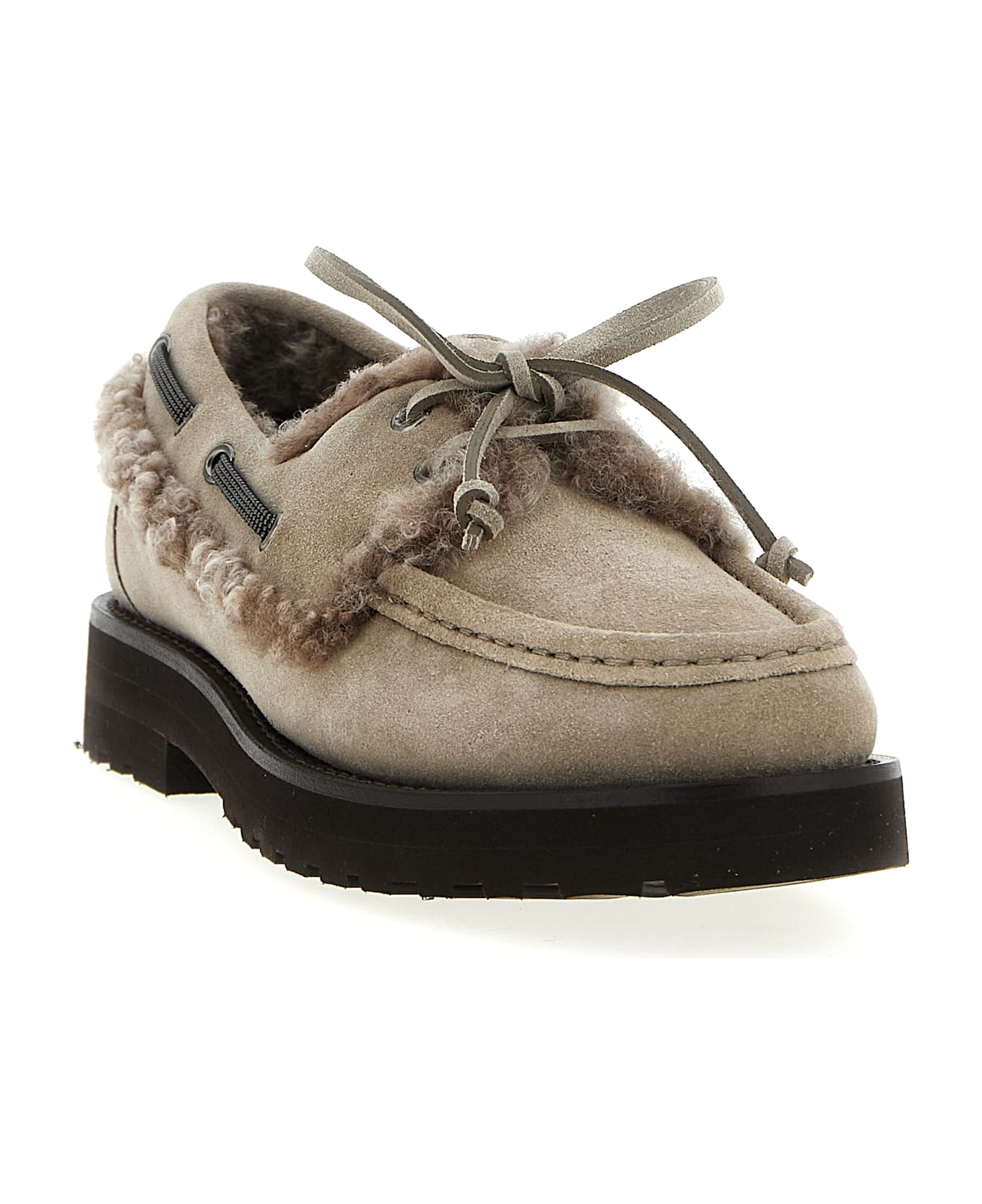 Brunello Cucinelli 
precious Insert
 Boat Shoe - Gray
