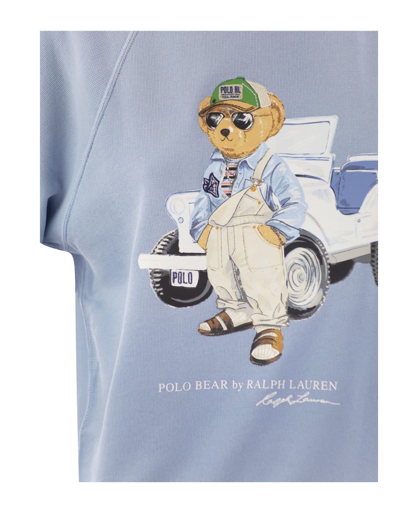 Polo Ralph Lauren Short-sleeved Cotton Sweatshirt With Bear - Light Blue