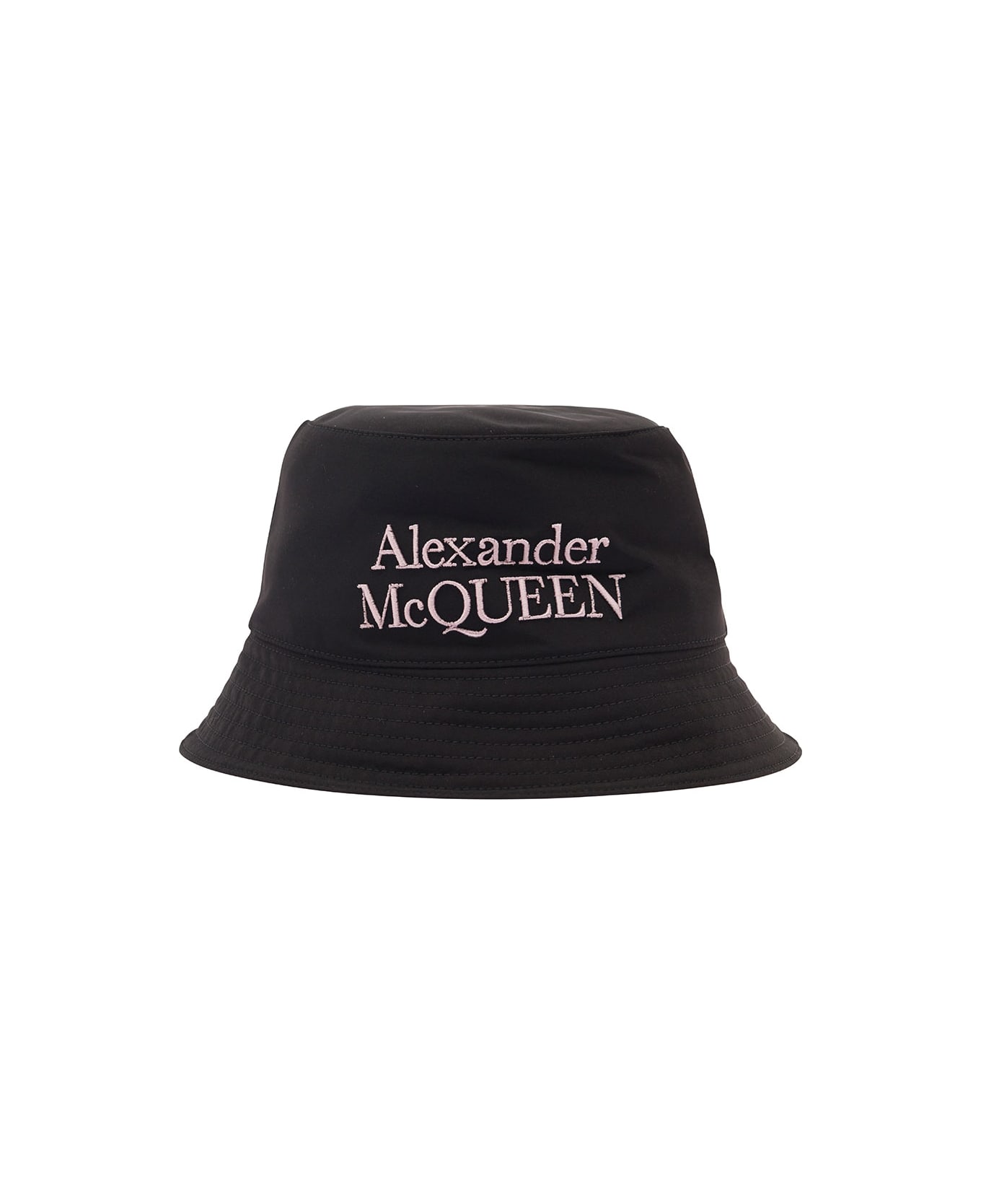 Alexander McQueen Black And White Reversible Bucket Hat With Logo Embroidery In Polyamide Man - Black