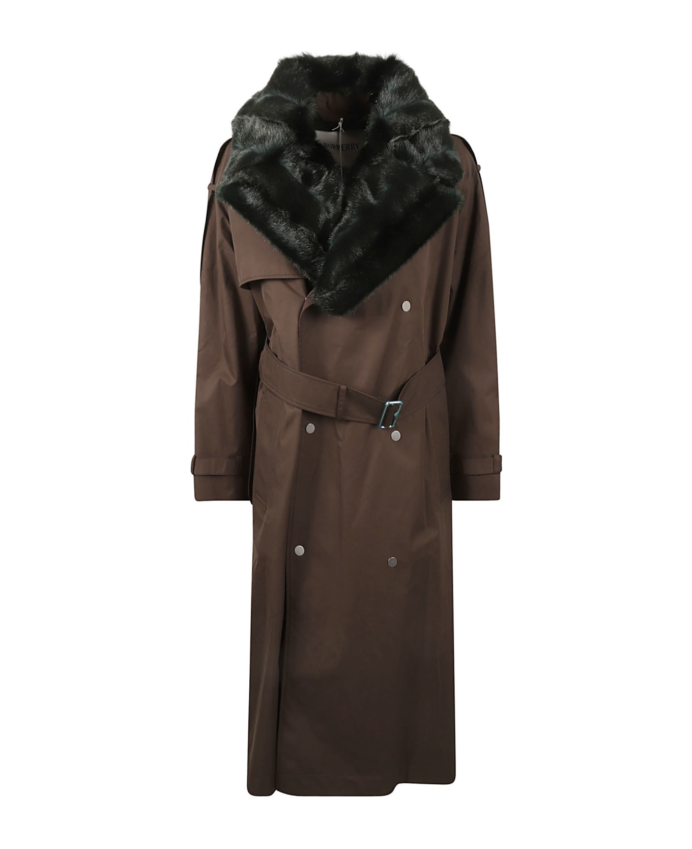 Burberry Fur Double-breasted Belted Coat - Otter