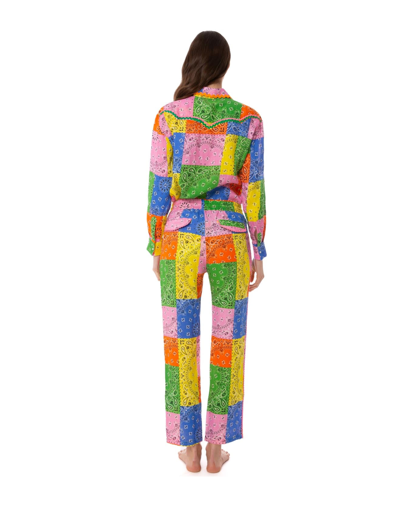 MC2 Saint Barth Woman Linen Pants With Multicolor Bandanna Print - MULTICOLOR