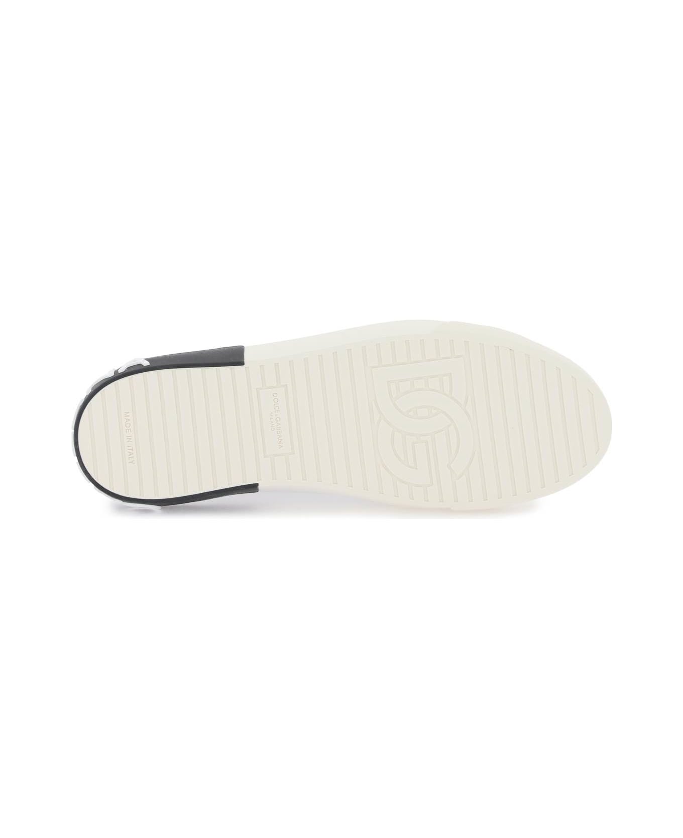 Dolce & Gabbana Portofino Nappa Leather Sneakers - WHITE/BLACK