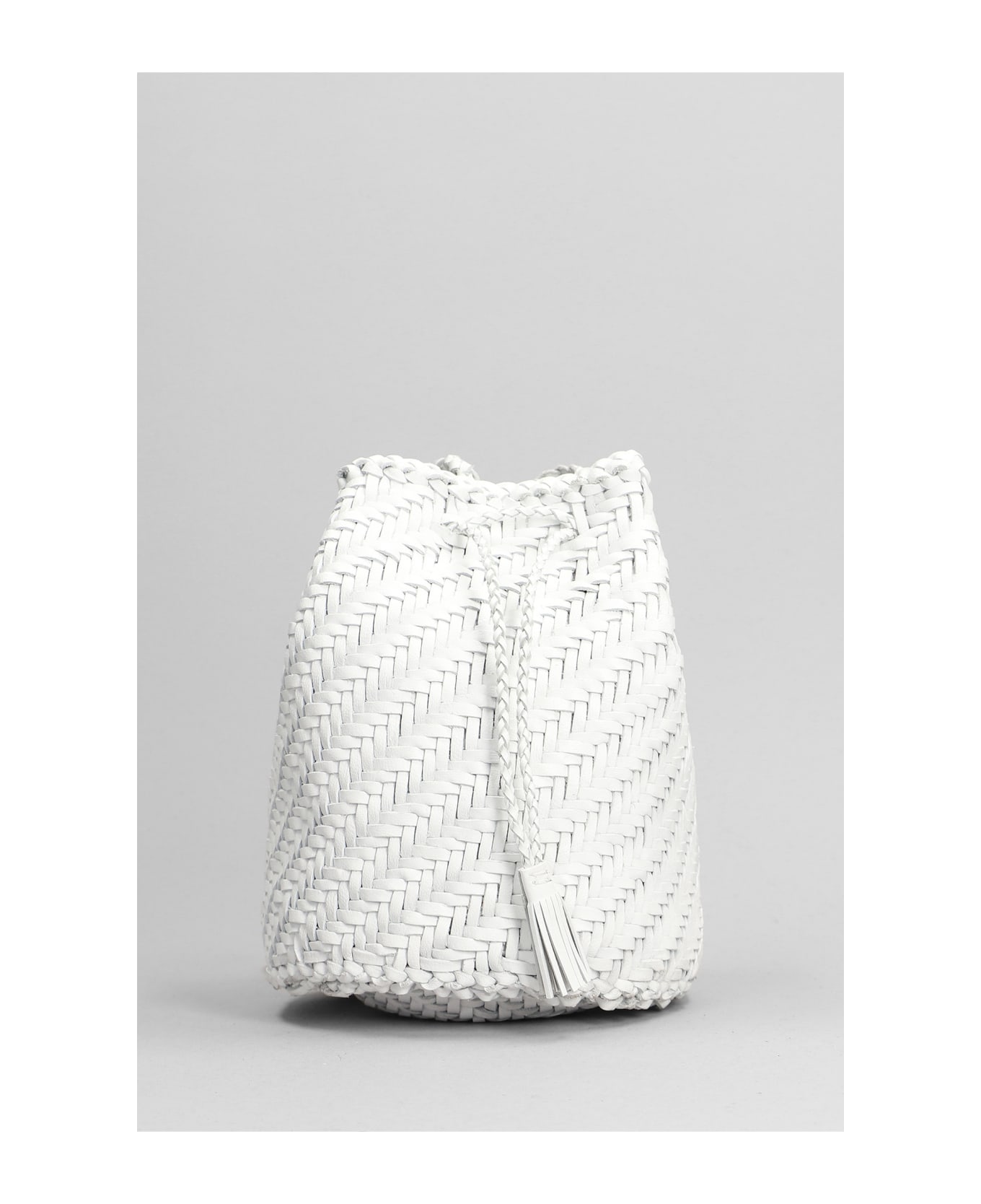 Dragon Diffusion Pompom Double Shoulder Bag In White Leather - white
