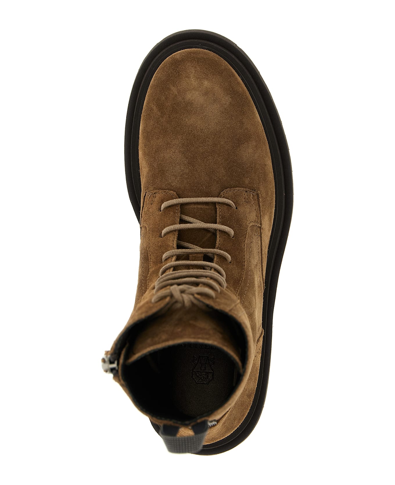 Brunello Cucinelli Suede Combat Boots Monile - Brown