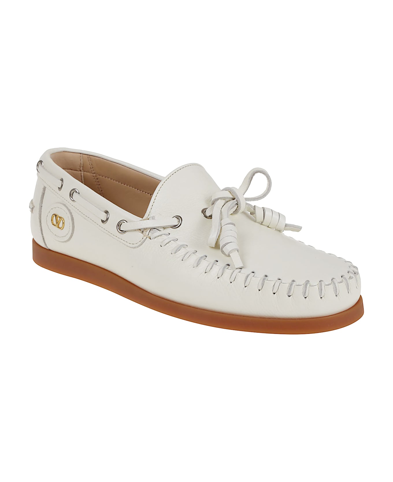 Valentino Garavani Boat Shoe | Palm Avenue | Bufalo/antique Brass Logo/rs - Ivory