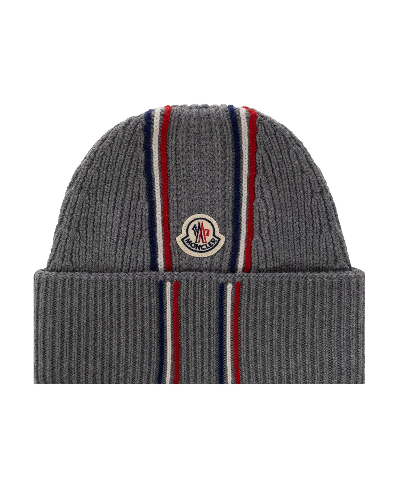 Moncler Beanie With Logo Patch - Grey