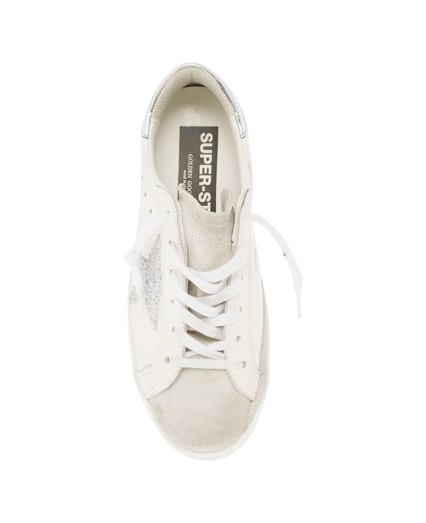 Golden Goose 'superstar' White Low Top Sneakers With Glitter Star In Leather And Suede Woman - White スニーカー