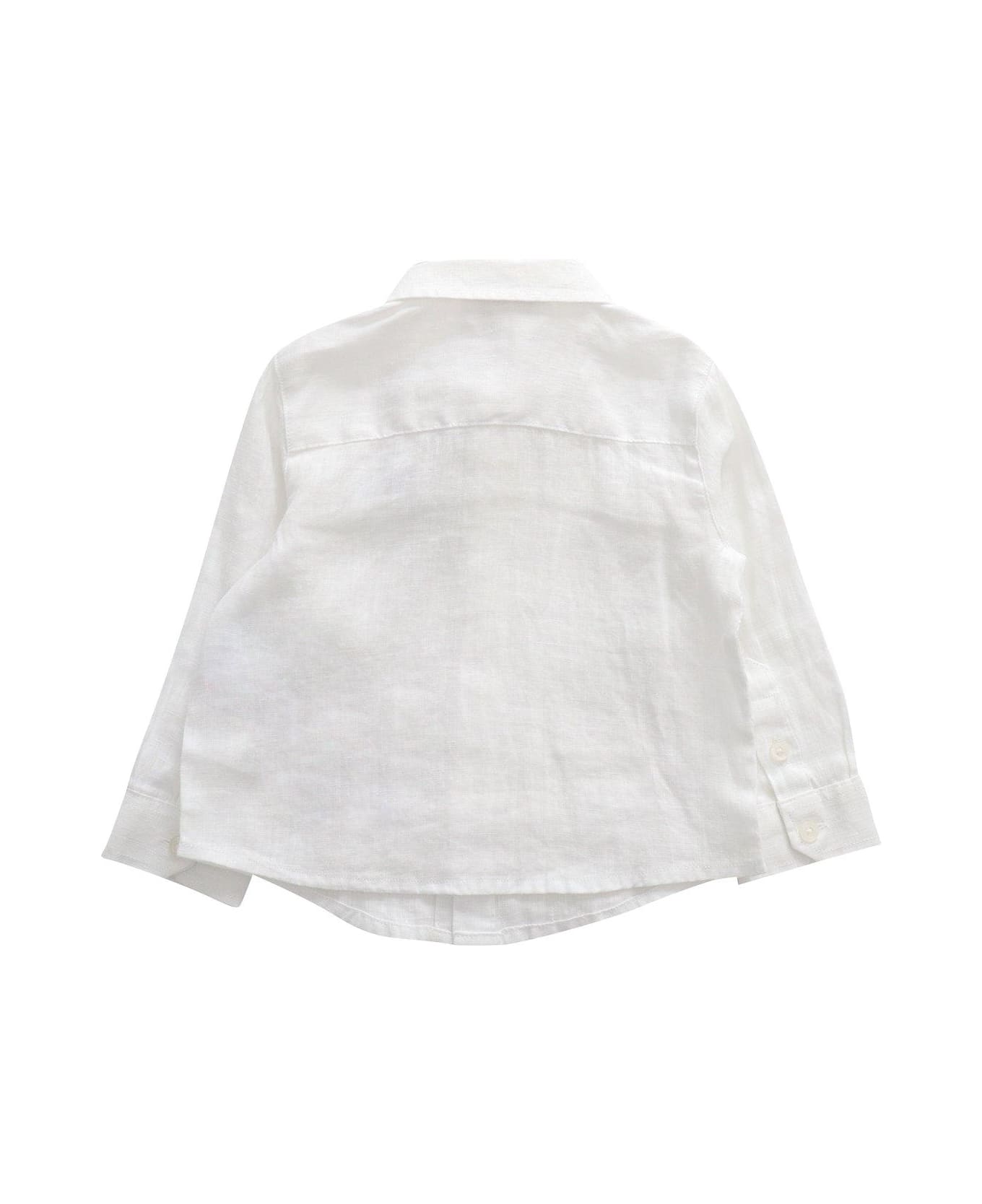 Emporio Armani Logo Embroidered Buttoned Shirt - Bianco ottico