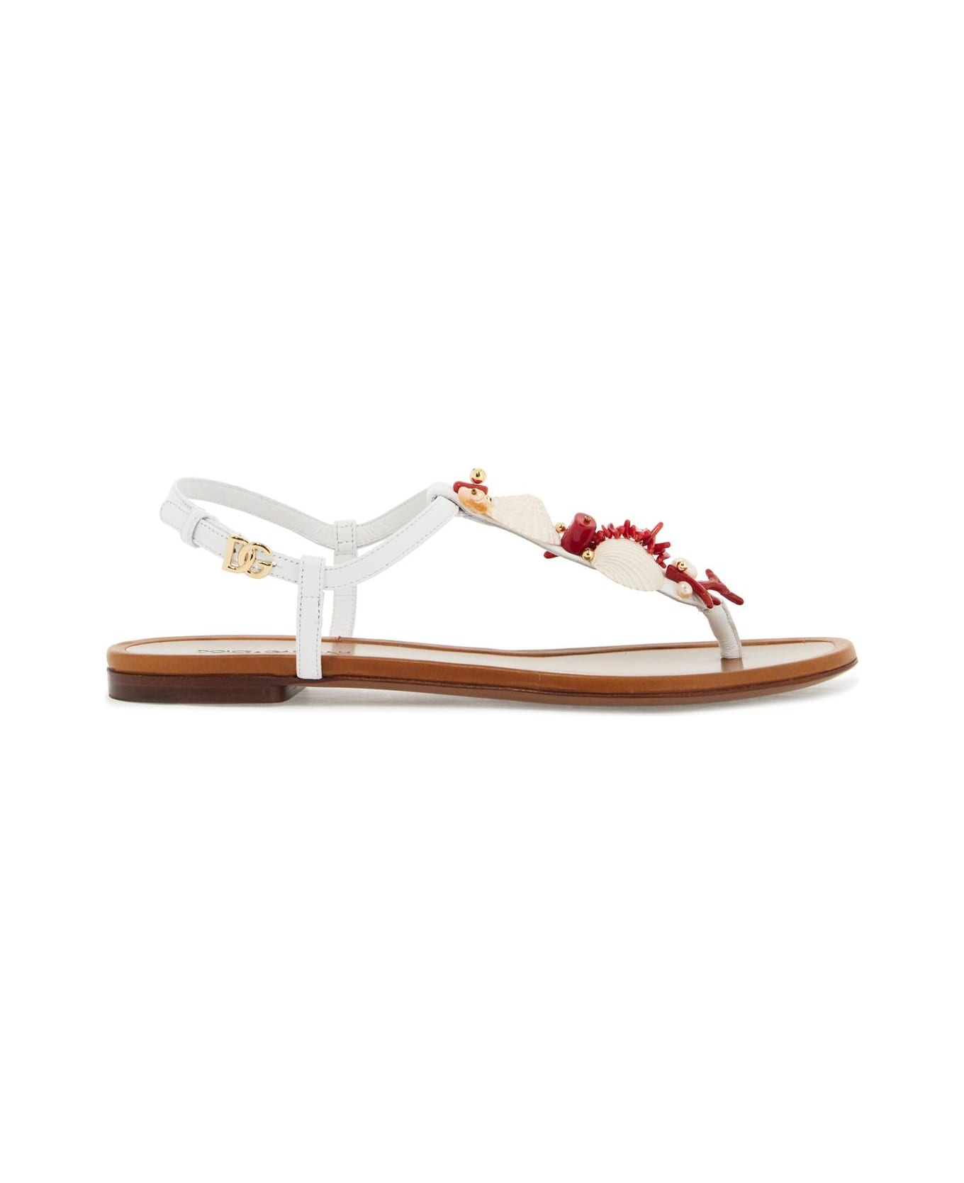 Dolce & Gabbana 'nappa Flip-flops With Coral - BIANCO/MULTICOLOR (White)