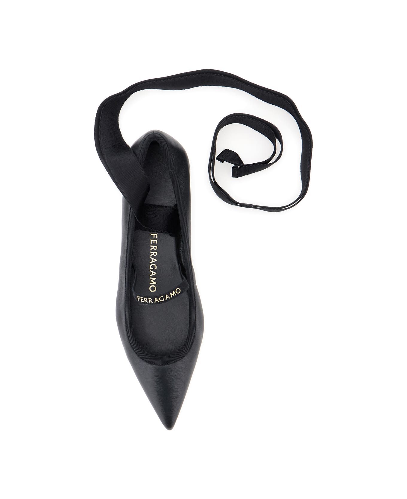 Ferragamo 'carice' Black Ballet Shoes With Ribbon Detail And Logo Lettering On The Front In Leather Woman - Black