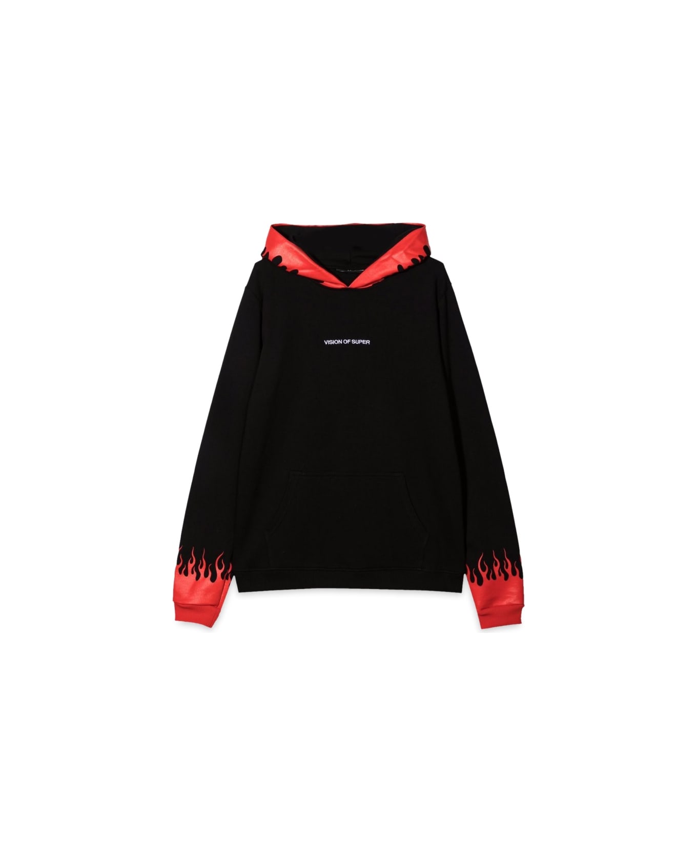 Vision of Super Black Hoodie With Red Flames - BLACK