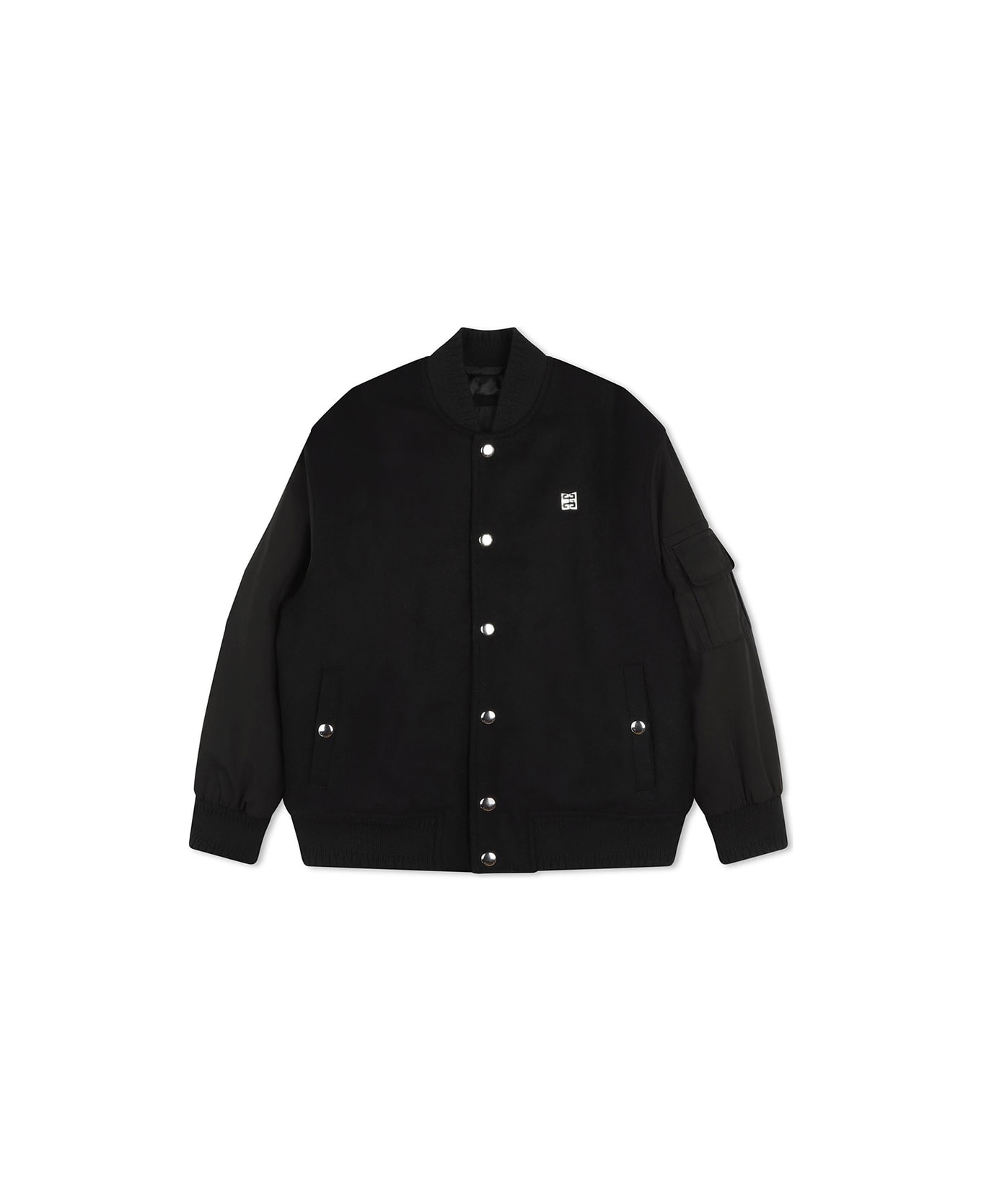 Givenchy Black Fabric Bomber Jacket With Logo Application - Black