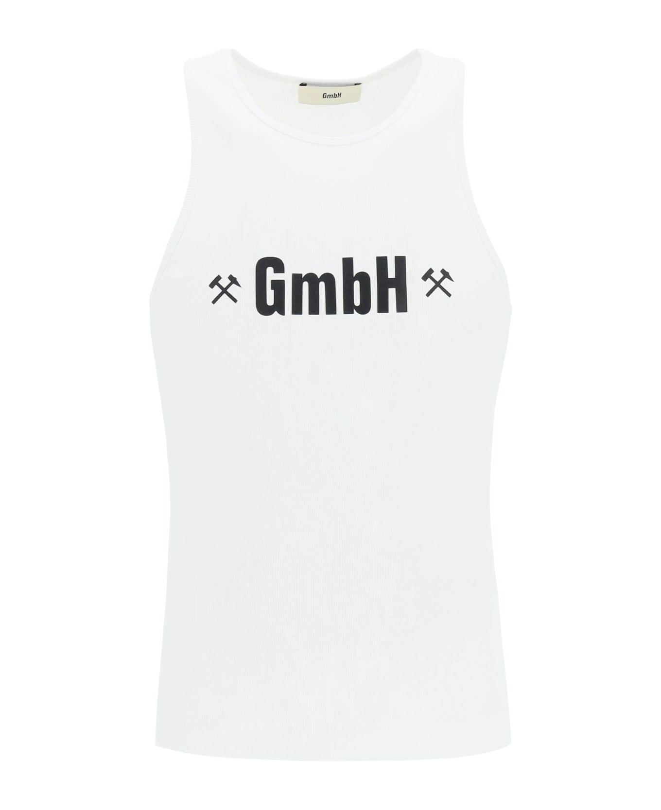 GMBH Logo Print Ribbed Tank Top - WHITE (White)