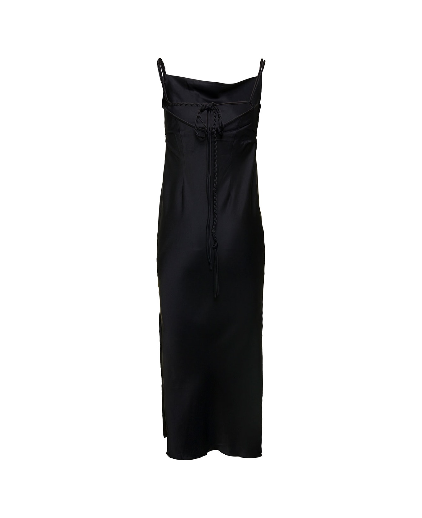 Nanushka Midi Black Dress With Braided Straps In Satin Woman - Black