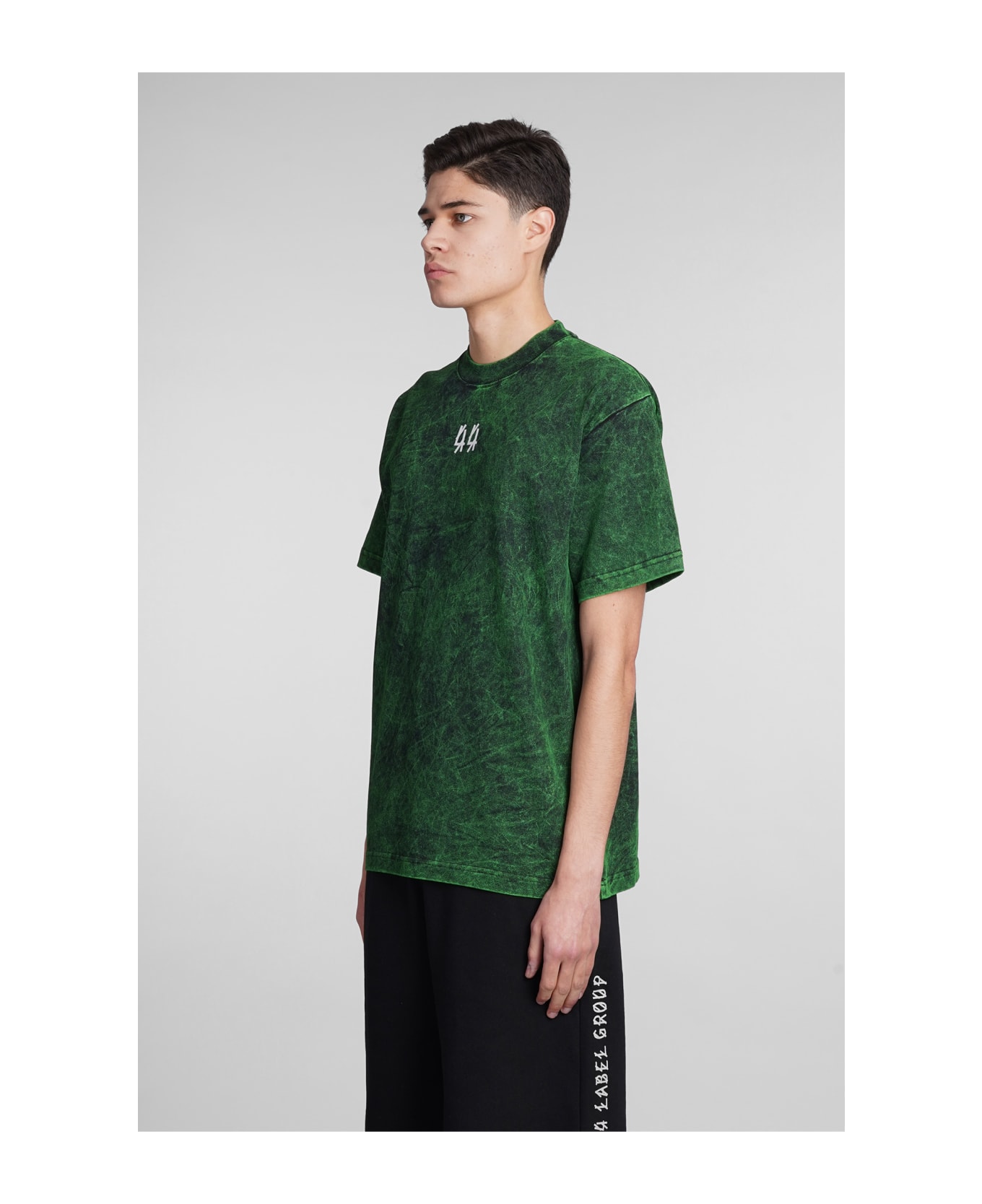 44 Label Group T-shirt In Green Cotton - Blk+sol.green + 44 solid