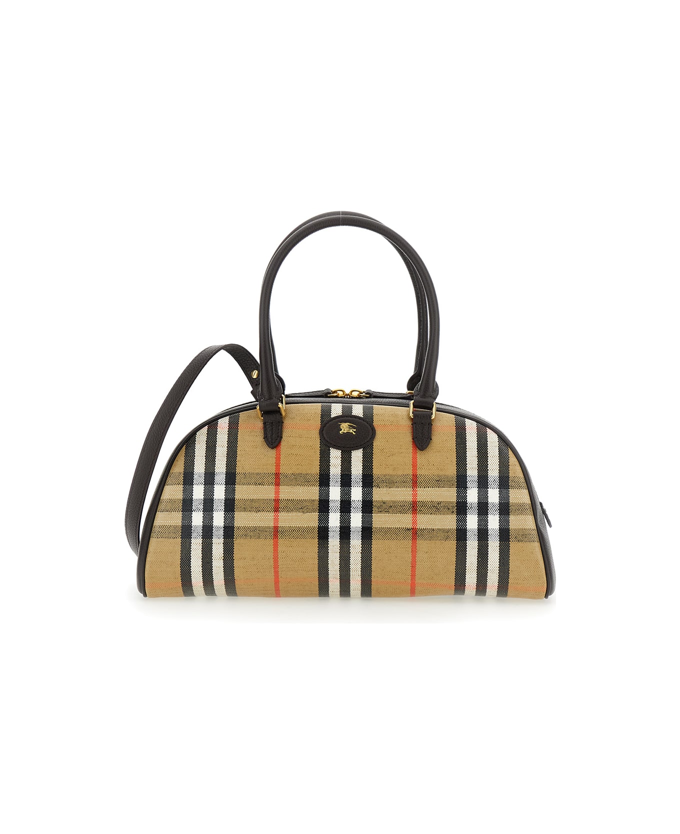 Burberry 
highland
 Beige Handbag With Ekd Patch On The Front And All-over Check Motif In Cotton Blend Woman - Beige