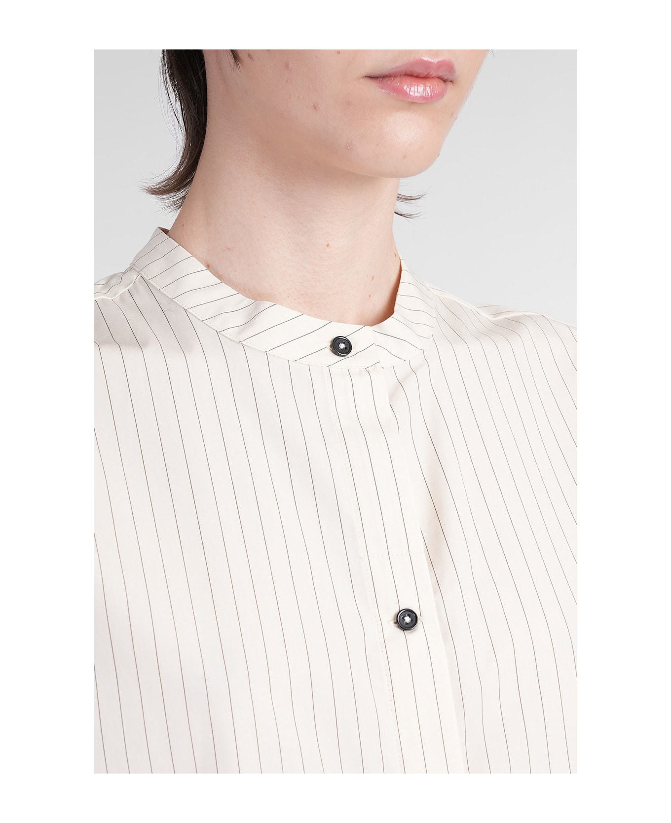 Loulou Studio Hale Stripes Shirt In Beige Cotton - beige