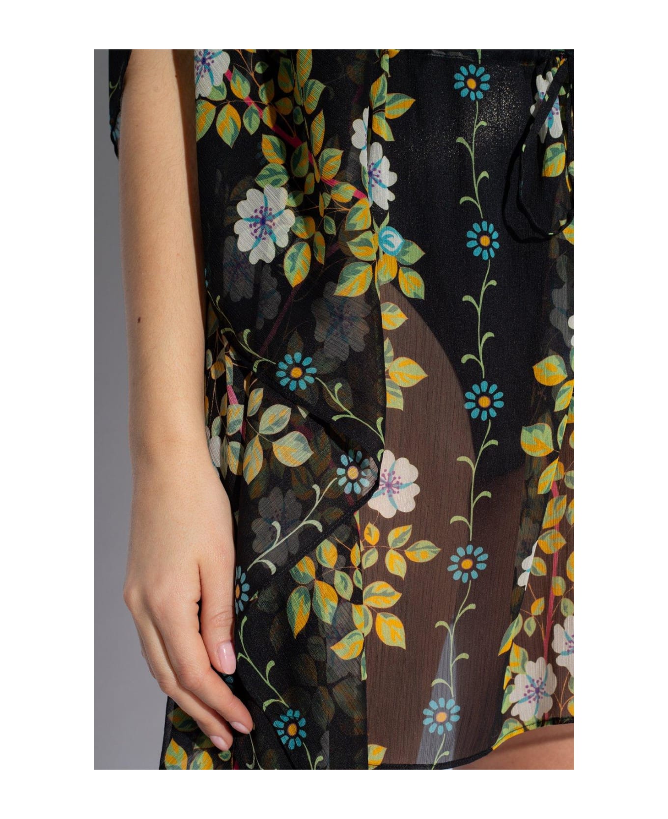 Etro Floral Printed Semi-sheer Kaftan Dress - Nero