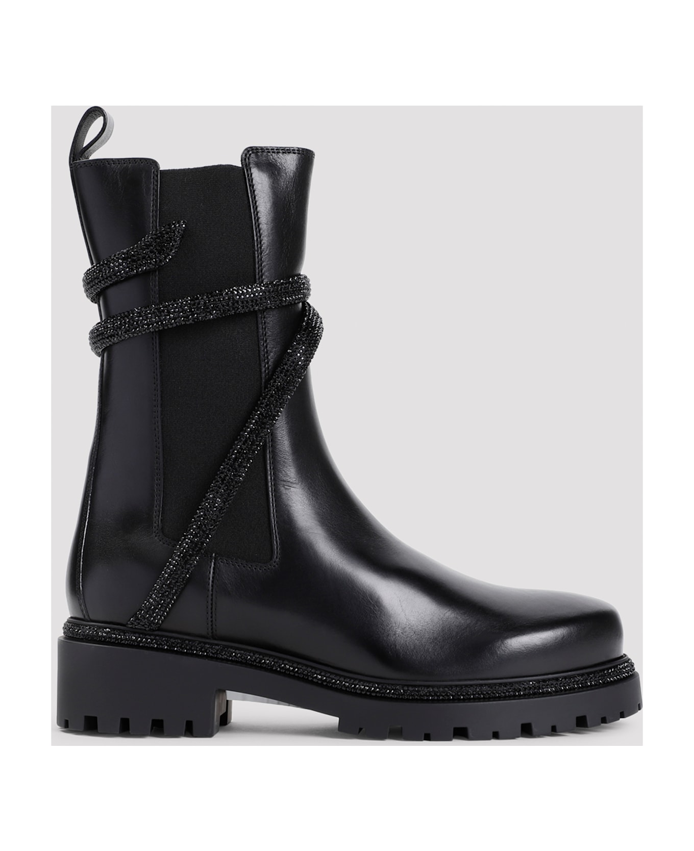 René Caovilla Calf Leather Biker Boots - Black Jet