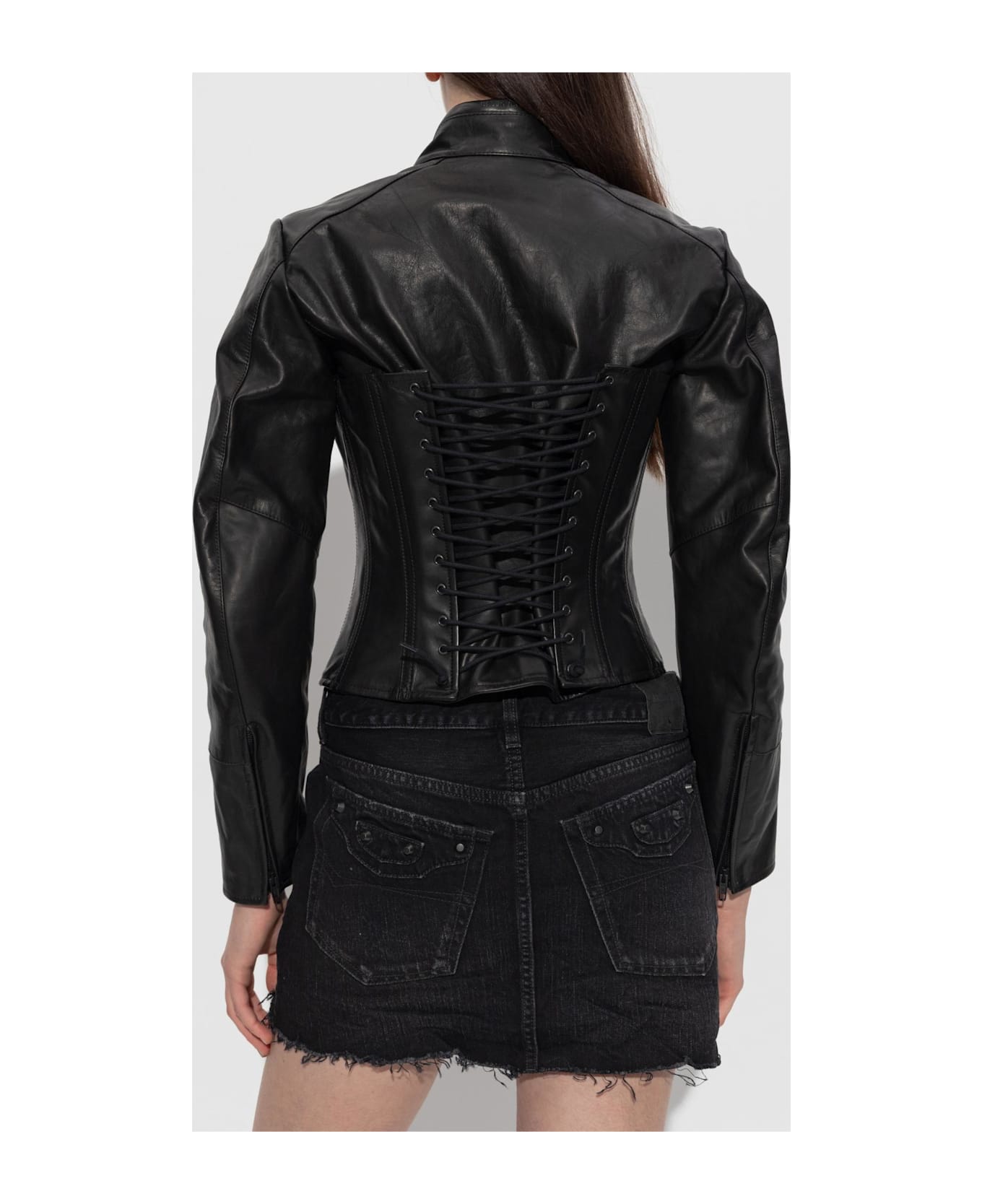 Balenciaga Leather Jacket With Stand-up Collar - Black
