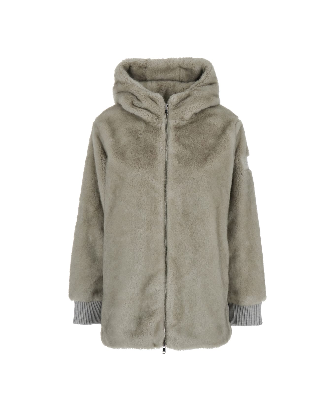 TATRAS 
arabis
 Grey Jacket With Fixed Hood And Logo Patch On The Sleeve In Faux Fur Woman - Grey