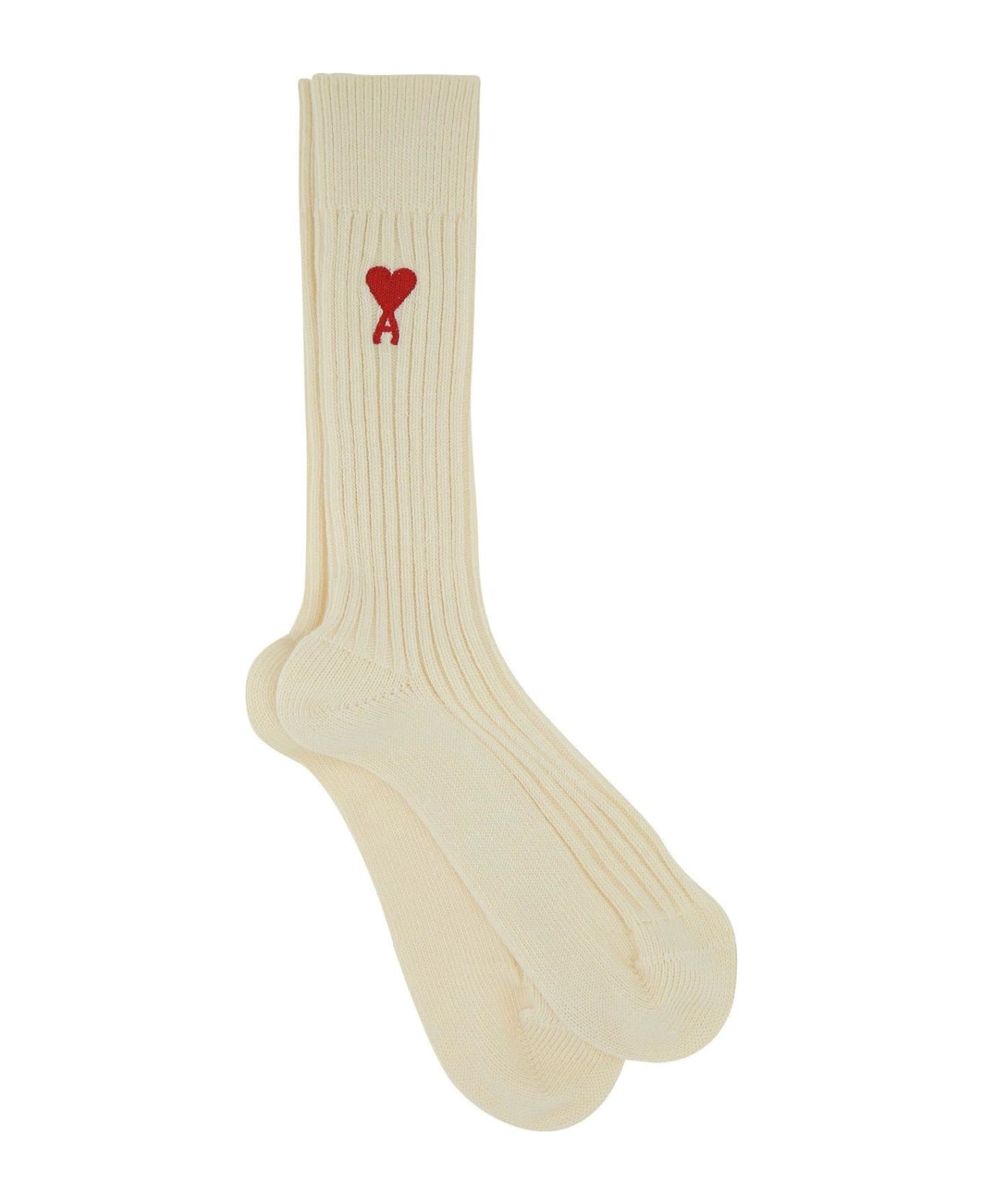 Ami Alexandre Mattiussi Ivory Stretch Cotton Blend Socks Set - off white 靴下