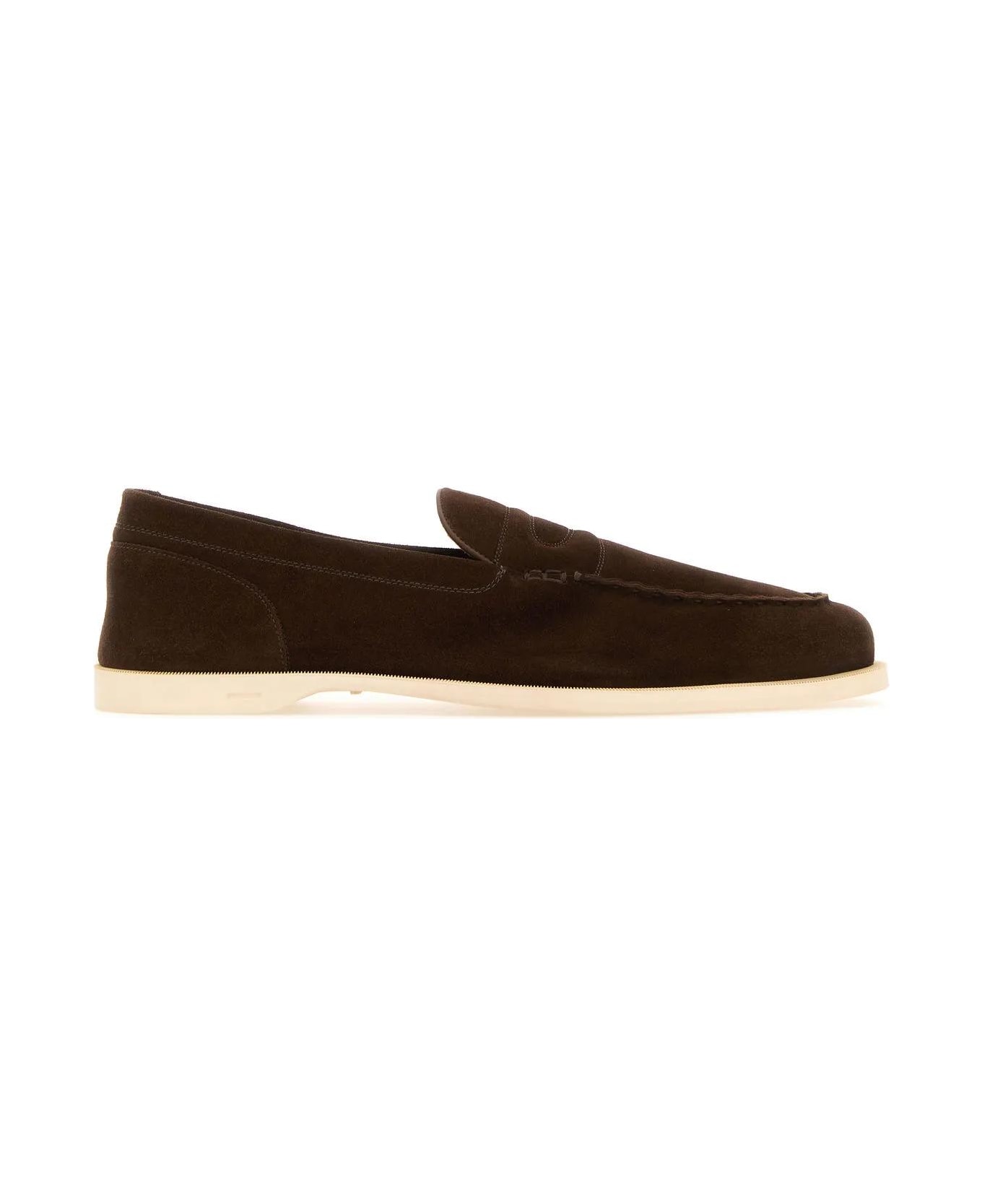 John Lobb Chocolate Suede Pace Loafers - Y Dark Brown