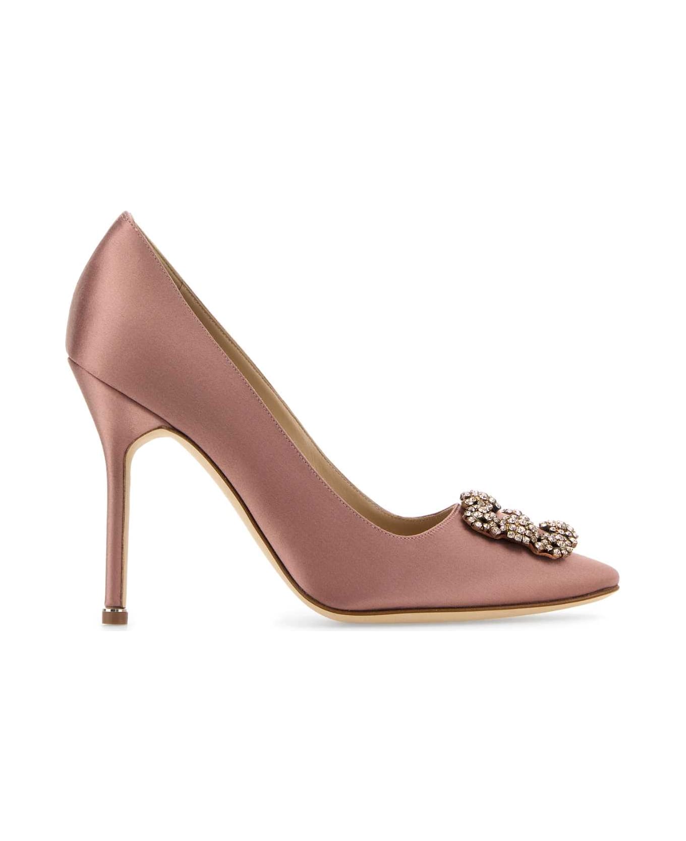 Manolo Blahnik Antiqued Pink Satin Hangisi Pumps - DPNK