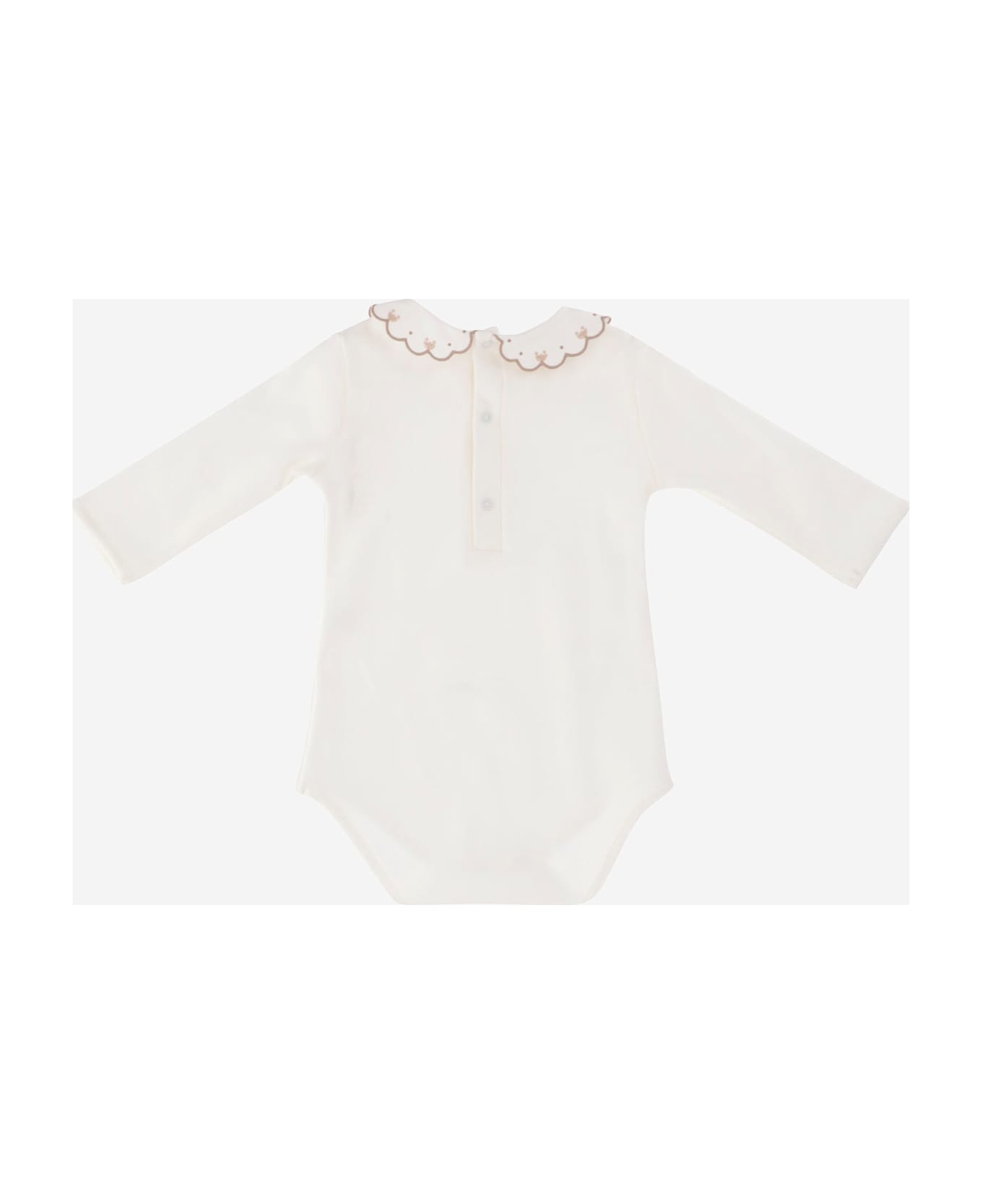 Nicoletta Fanna Cotton Bodysuit With Embroidered Collar - White