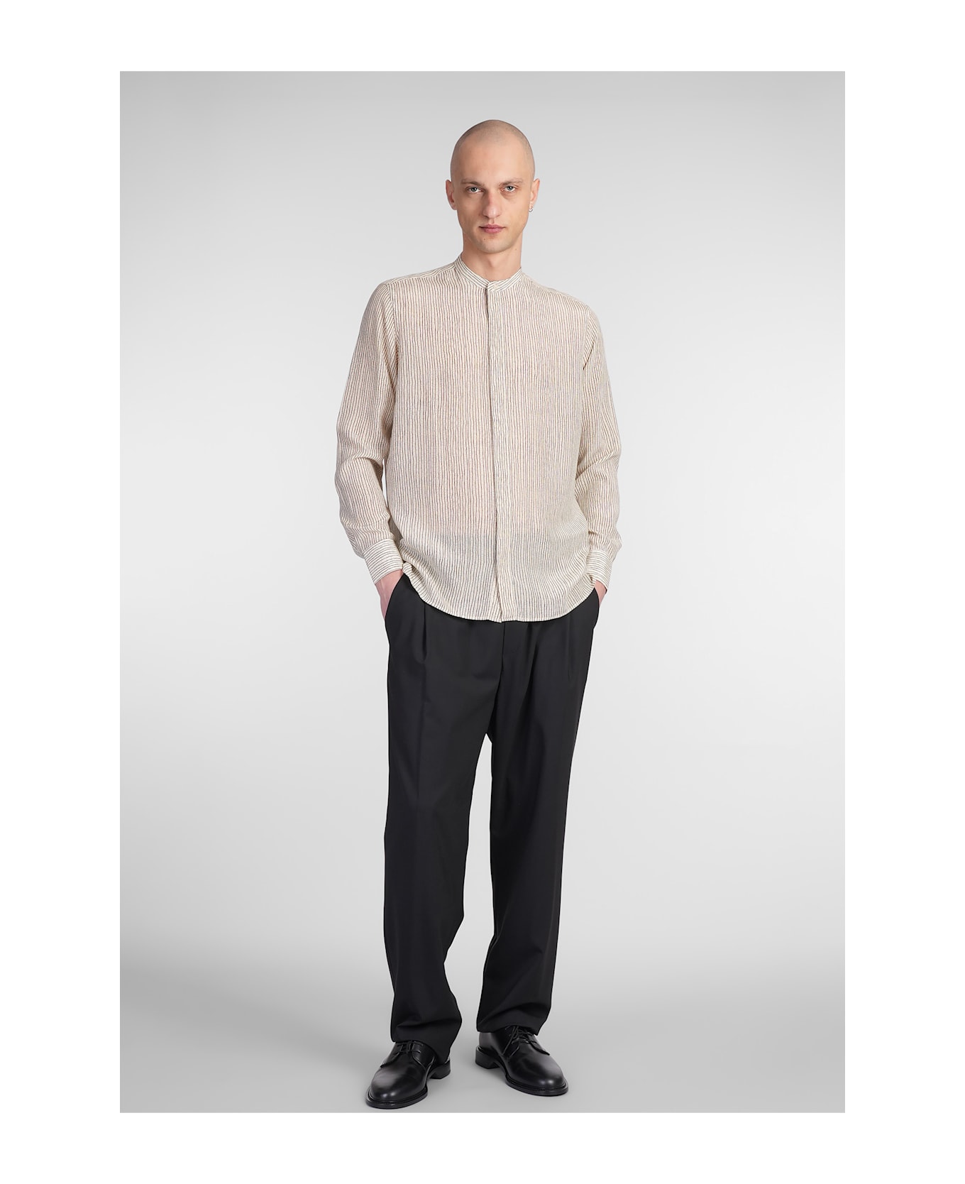 Laneus Shirt In Beige Silk - beige