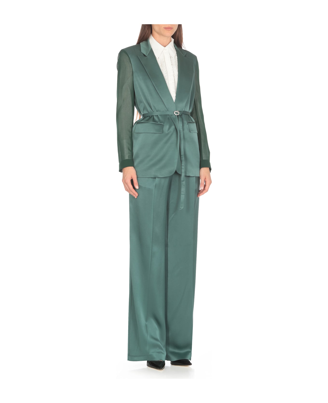 Pinko Gagny Satin Georgette Jacket - A Bottle Green