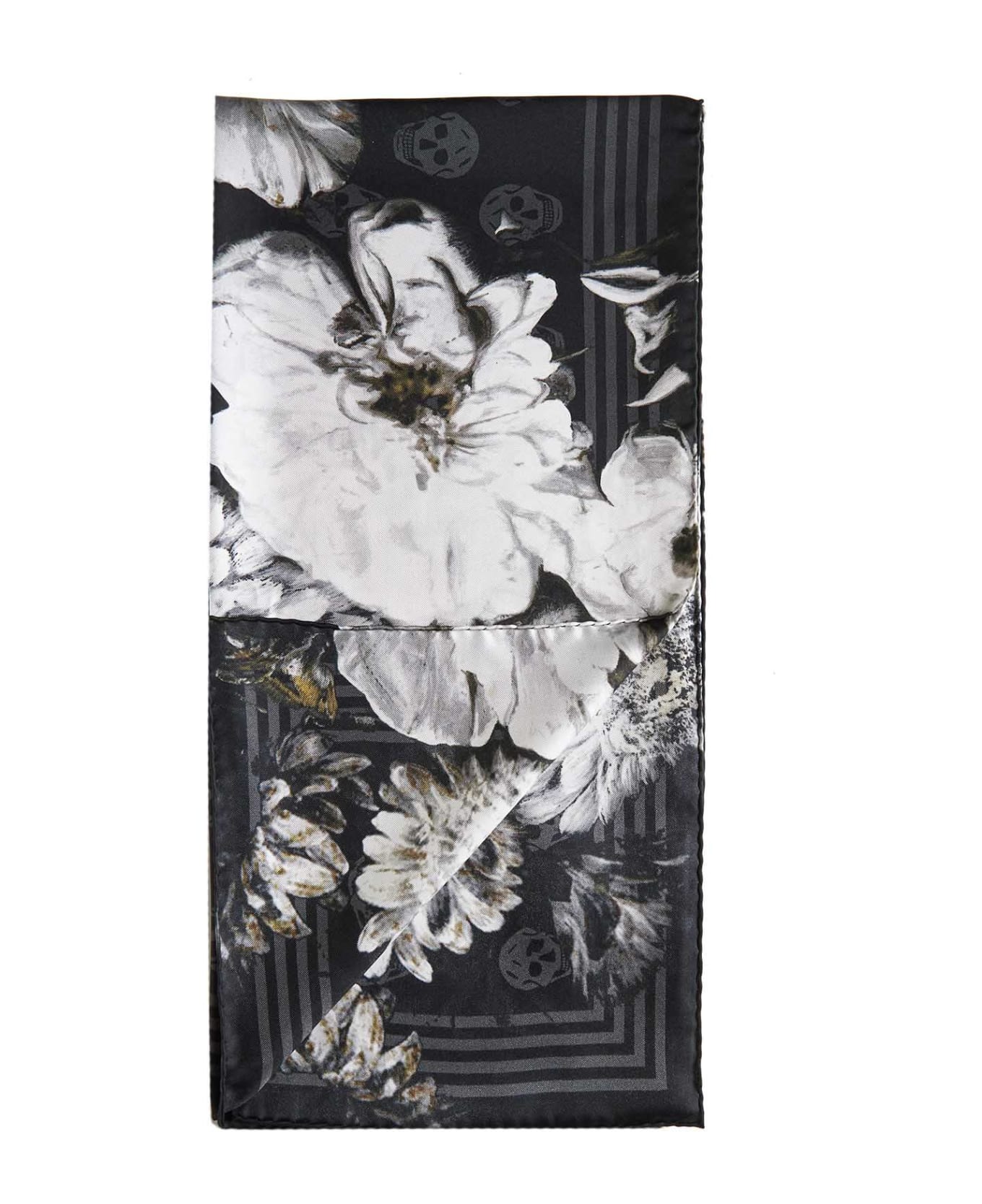 Alexander McQueen Floral Skull Printed Scarf - Black/ivory スカーフ＆ストール