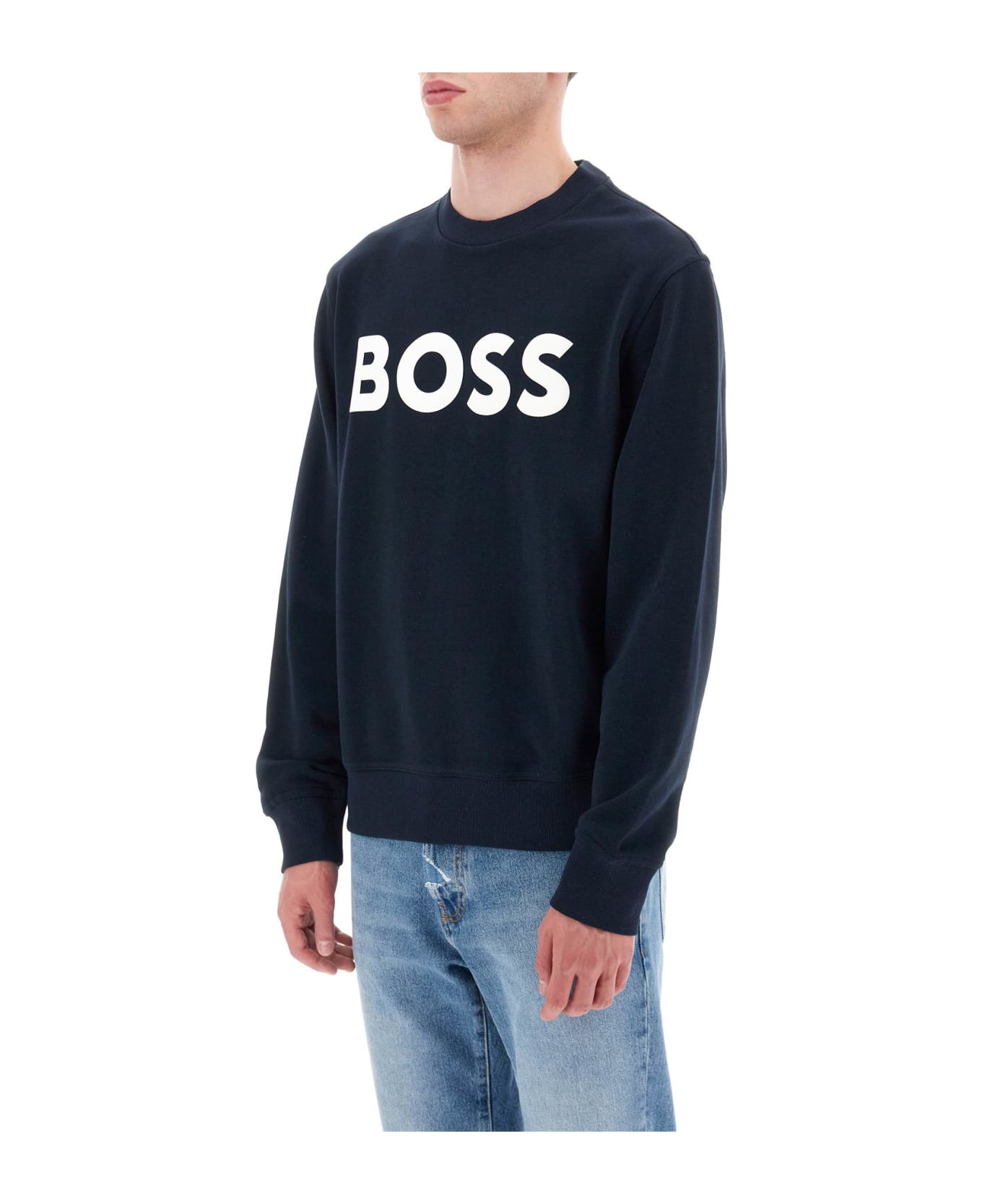 Hugo Boss Crew-neck Sweatshirt With Logo Print - BLUE
