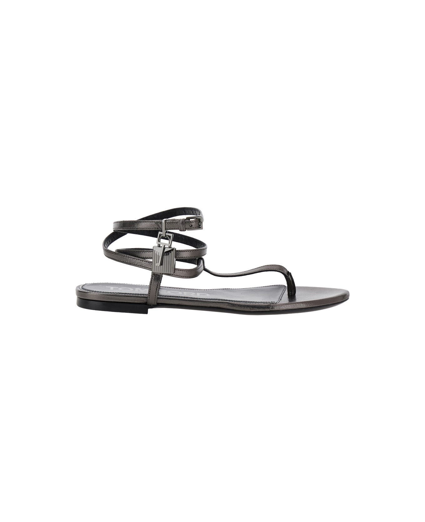 Tom Ford Metallic Low Sandal With Padlock In Leather Woman - Metallic