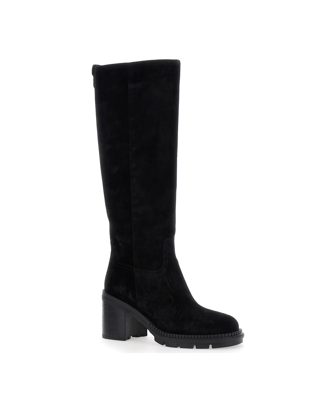 Casadei Black Boots With Zip Closure On The Side And Logo Embroidery On The Rear In Suede Woman - Black