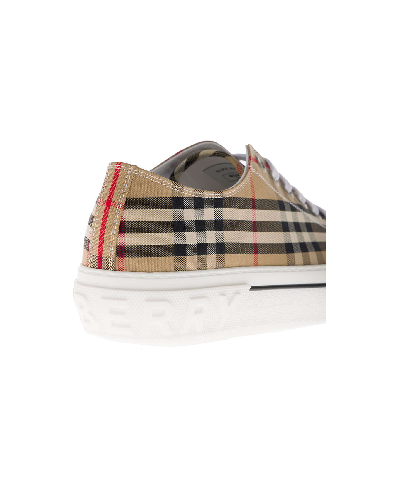 Burberry Buberry Man's Vintage Check Beige Cotton Sneakers - Beige
