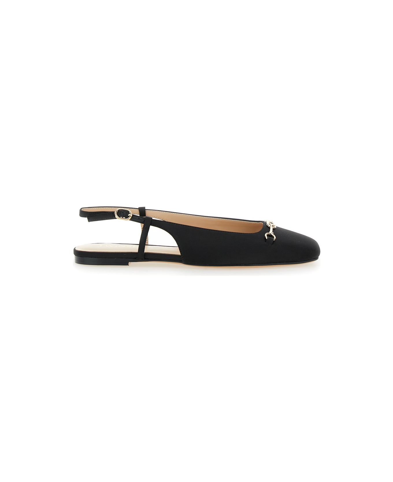 TwinSet Black Ballet Shoes With Square Toe And Logo Plaque On The Front In Tech Fabric Woman - Black