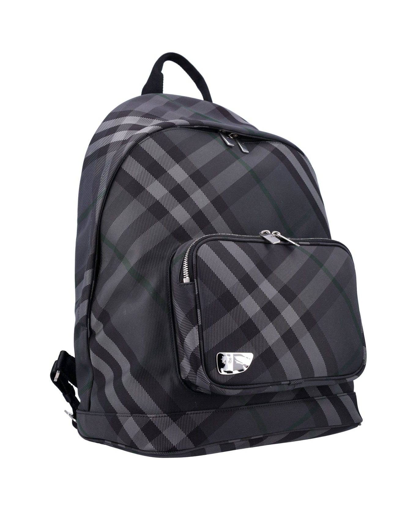 Burberry Grid Check Printed Zipped Backpack - Grey