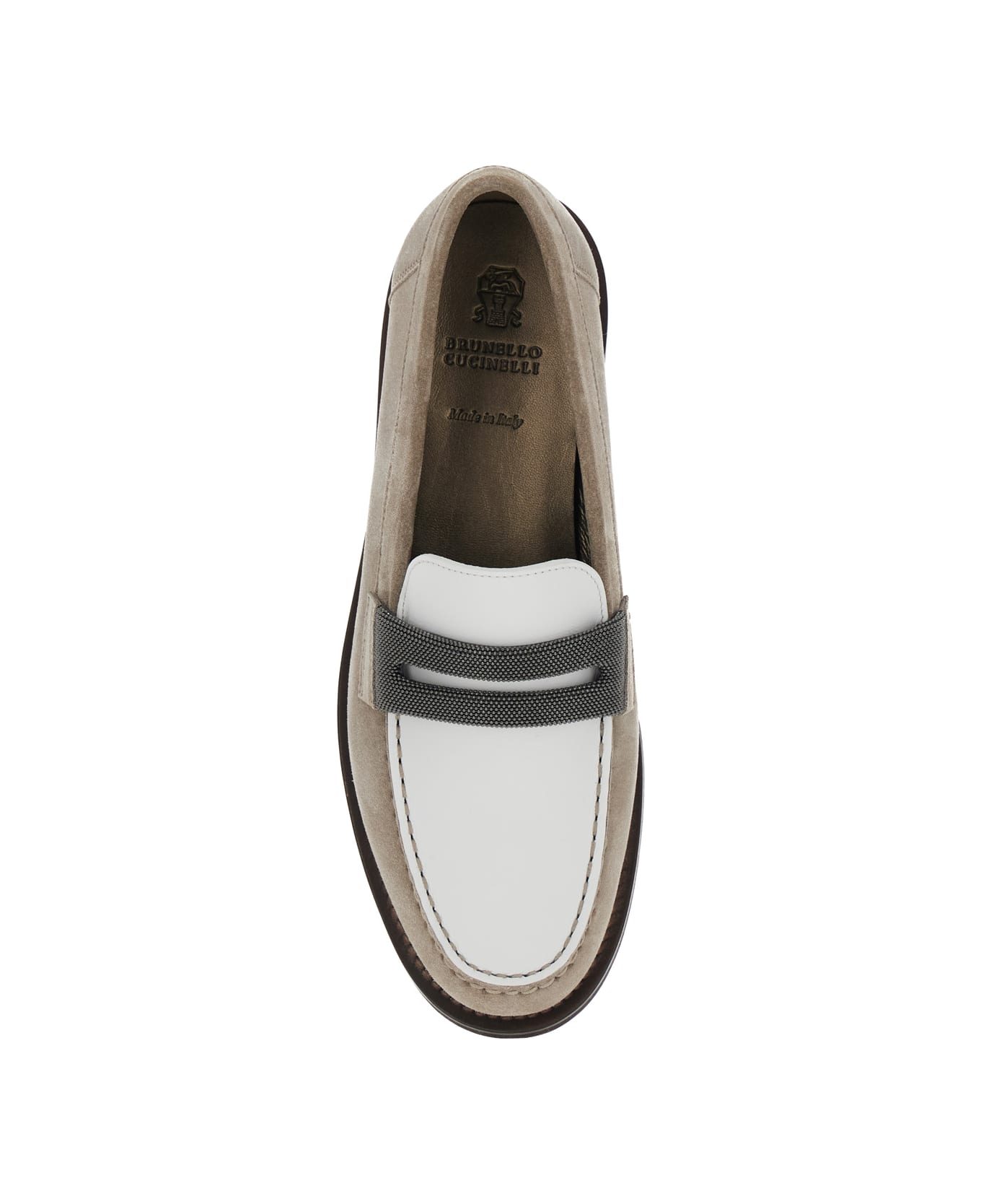 Brunello Cucinelli Beige Loafers With Monile Detail And Chain In Suede Woman - Beige
