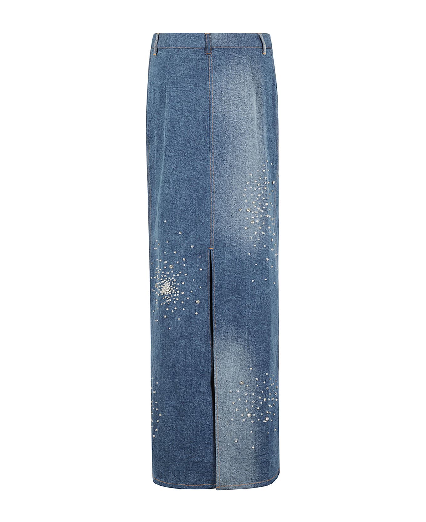 Des Phemmes Tie Dye Embroidered Denim Midi Skirt