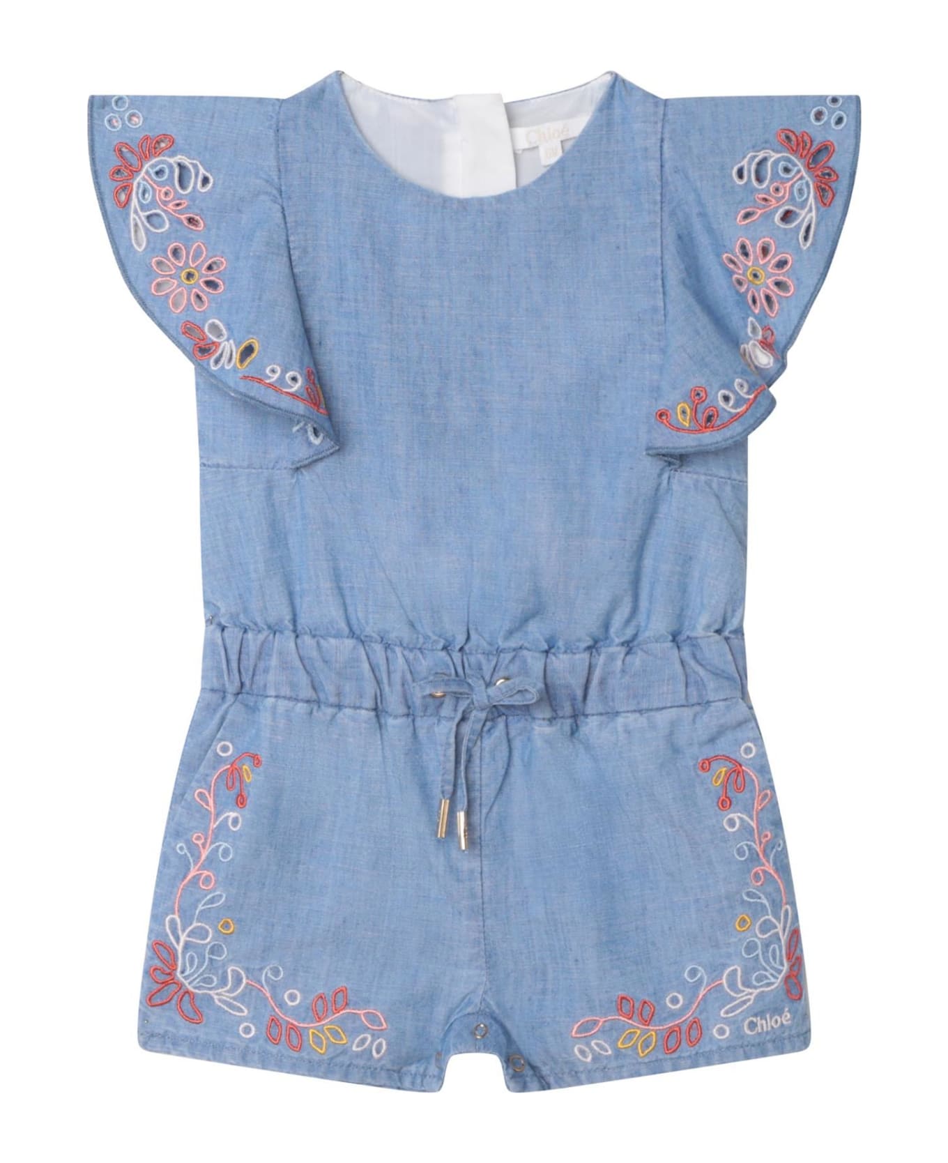 Chloé Floral Short Jumpsuit With Drawstring - Blue