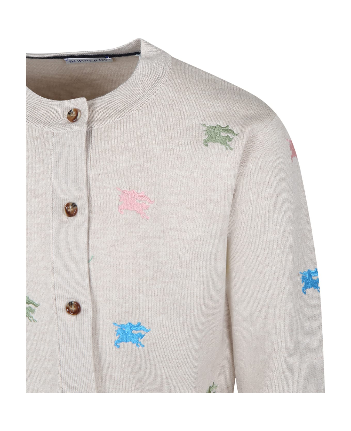 Burberry Ivory Cardigan For Girl With Equestrian Knight - Ivory ニットウェア＆スウェットシャツ