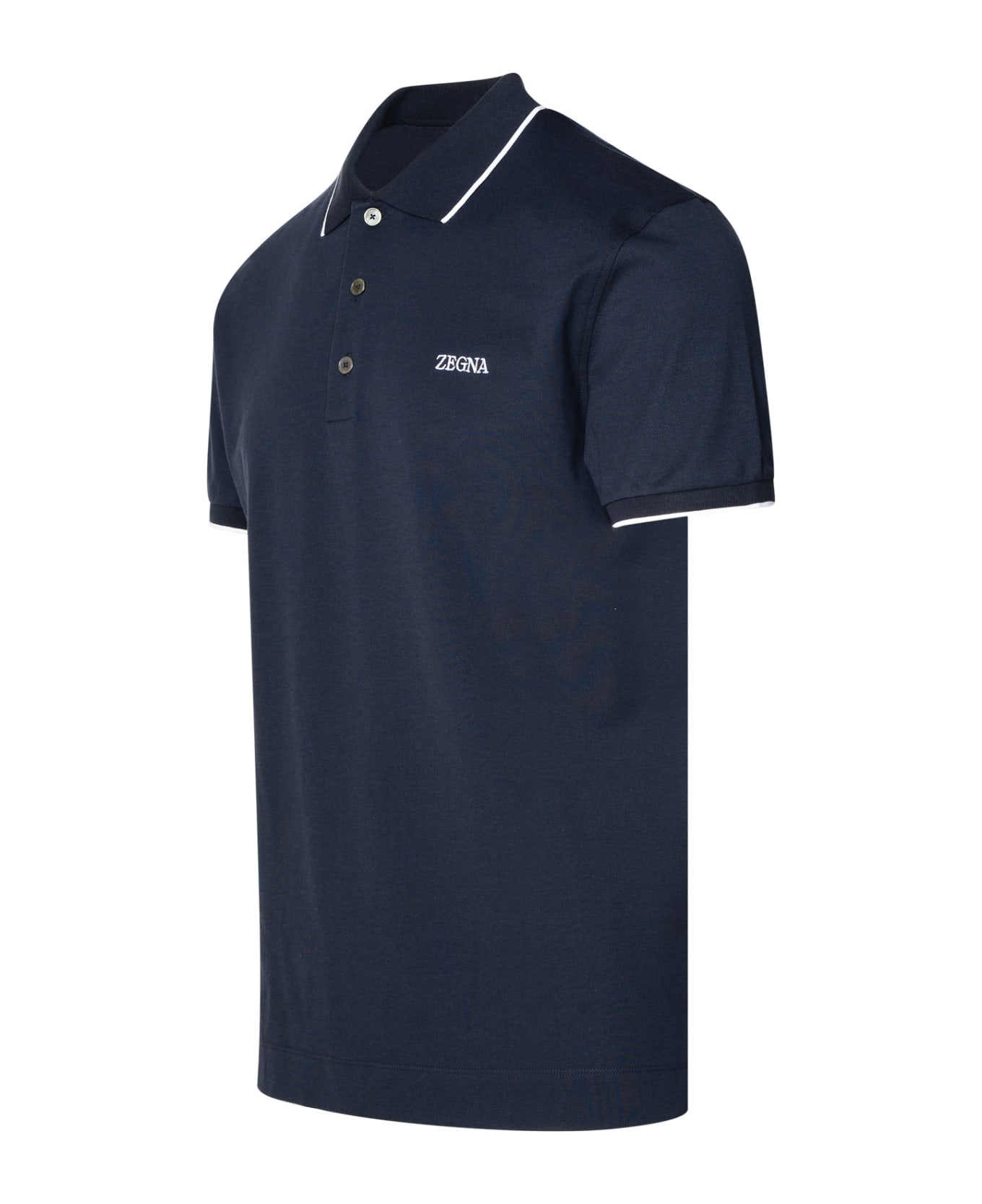 Zegna Polo Shirt In Blue Cotton - Blue
