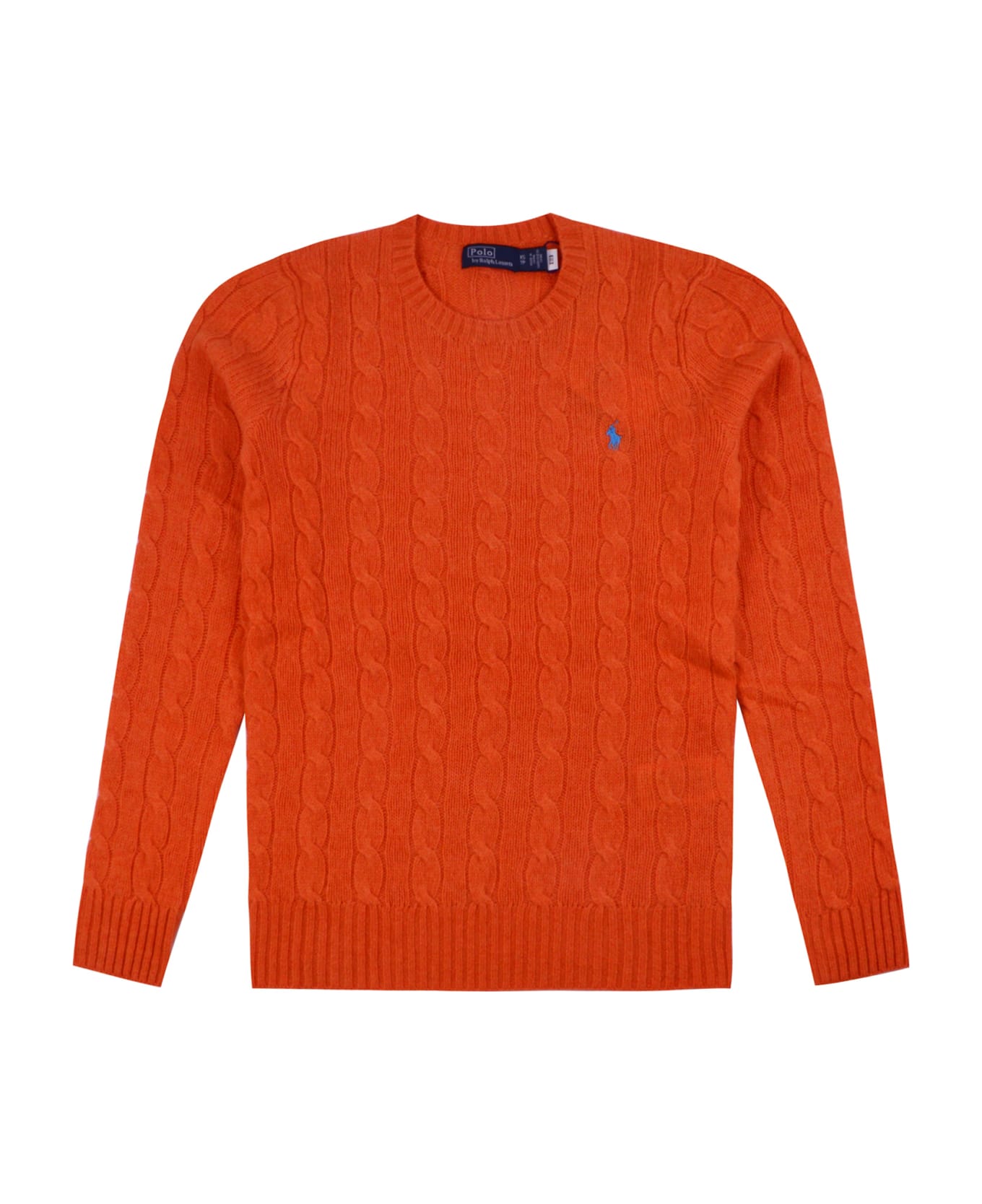Polo Ralph Lauren Melange Orange Flannel Wool And Cashmere Braided Sweater - Orange