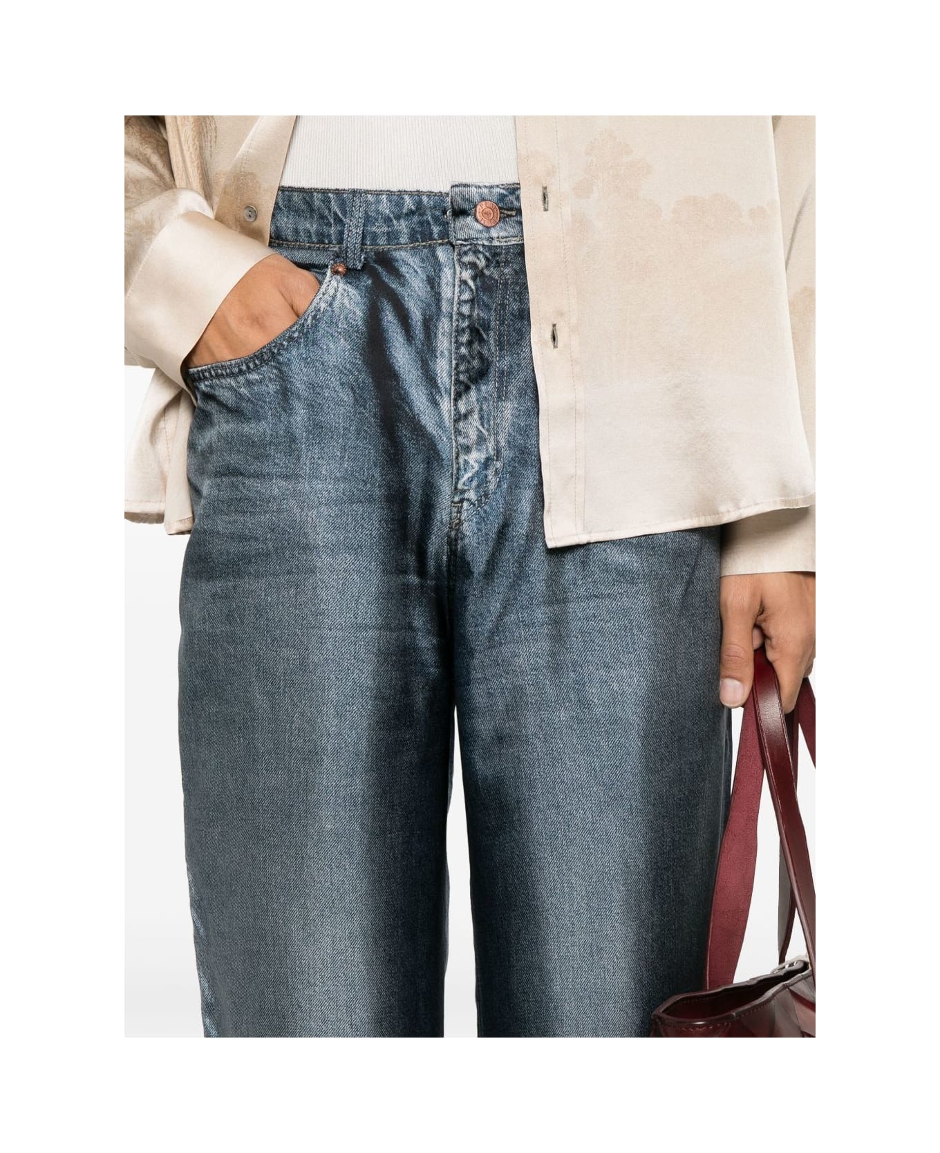 Pierre-Louis Mascia Denim Print Silk Trousers - Clear Blue