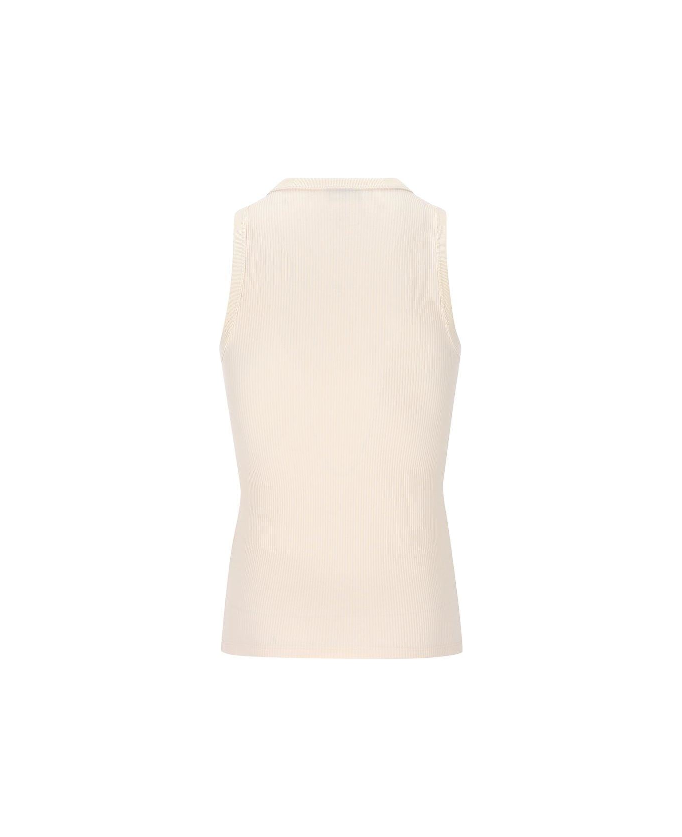 Fendi For Logo Plaque Ribbed-knit Top - White